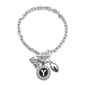 Silver Football - Sports Initial Y Circle Charm Toggle Bracelet