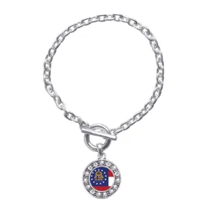 Silver Georgia Flag Circle Charm Toggle Bracelet