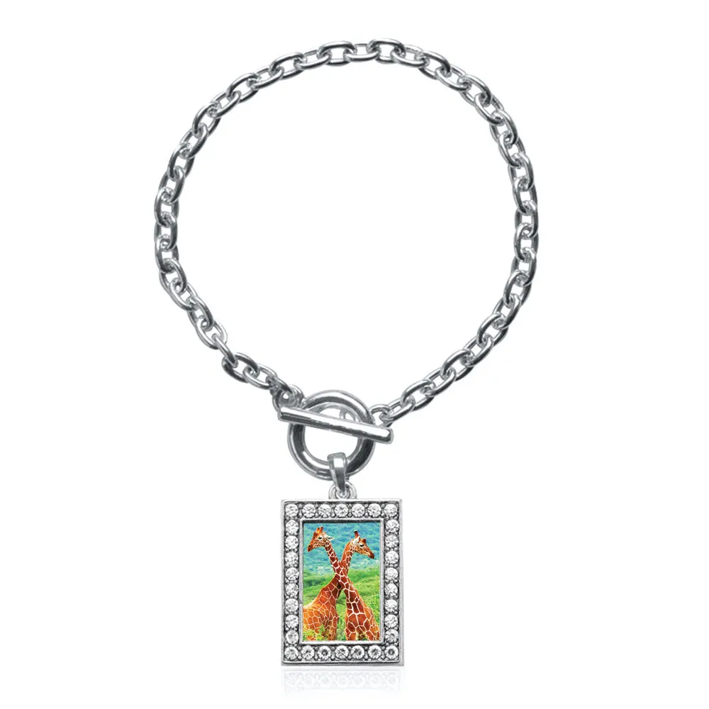 Silver Giraffe Love Rectangle Charm Toggle Bracelet