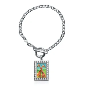 Silver Giraffe Love Rectangle Charm Toggle Bracelet