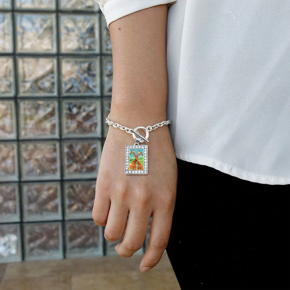 Silver Giraffe Love Rectangle Charm Toggle Bracelet