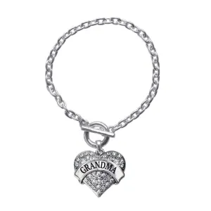 Silver Grandma Pave Heart Charm Toggle Bracelet
