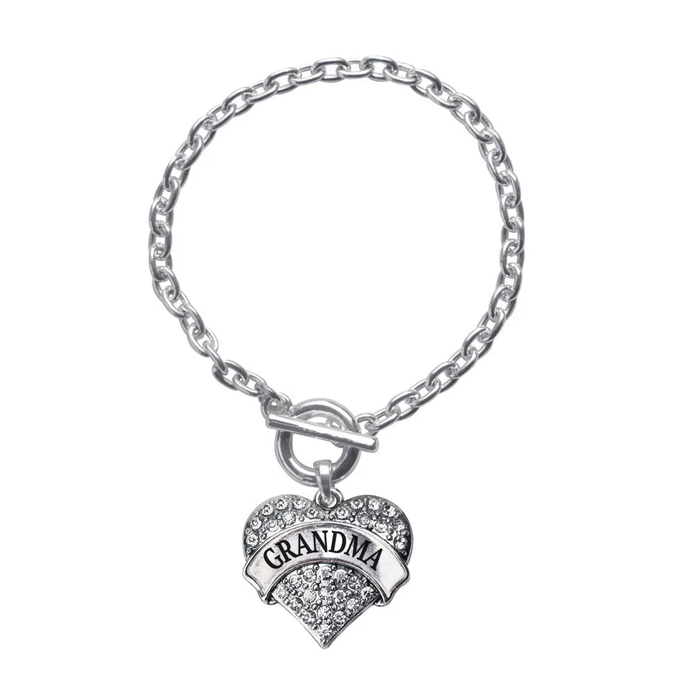Silver Grandma Pave Heart Charm Toggle Bracelet