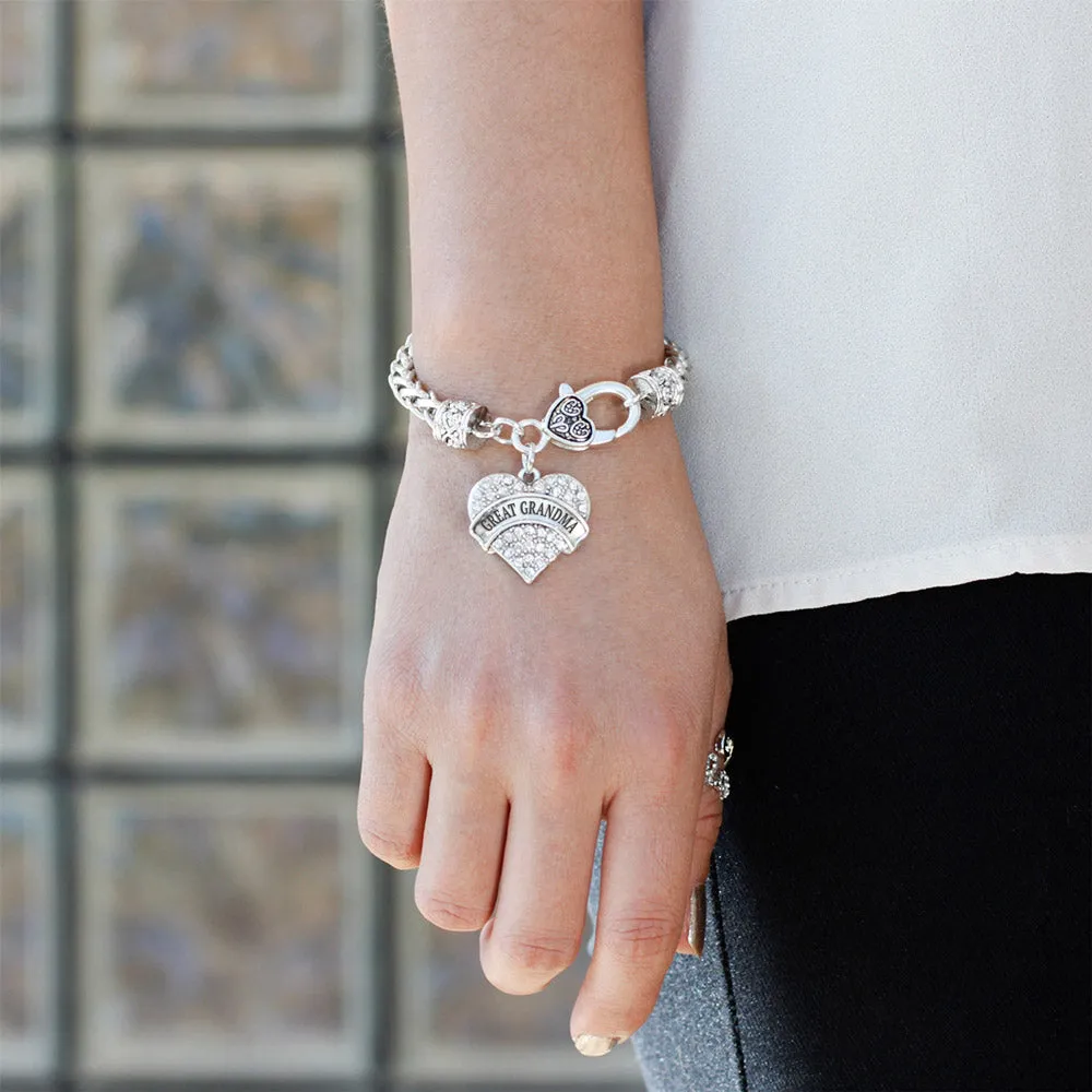 Silver Great Grandma Pave Heart Charm Braided Bracelet