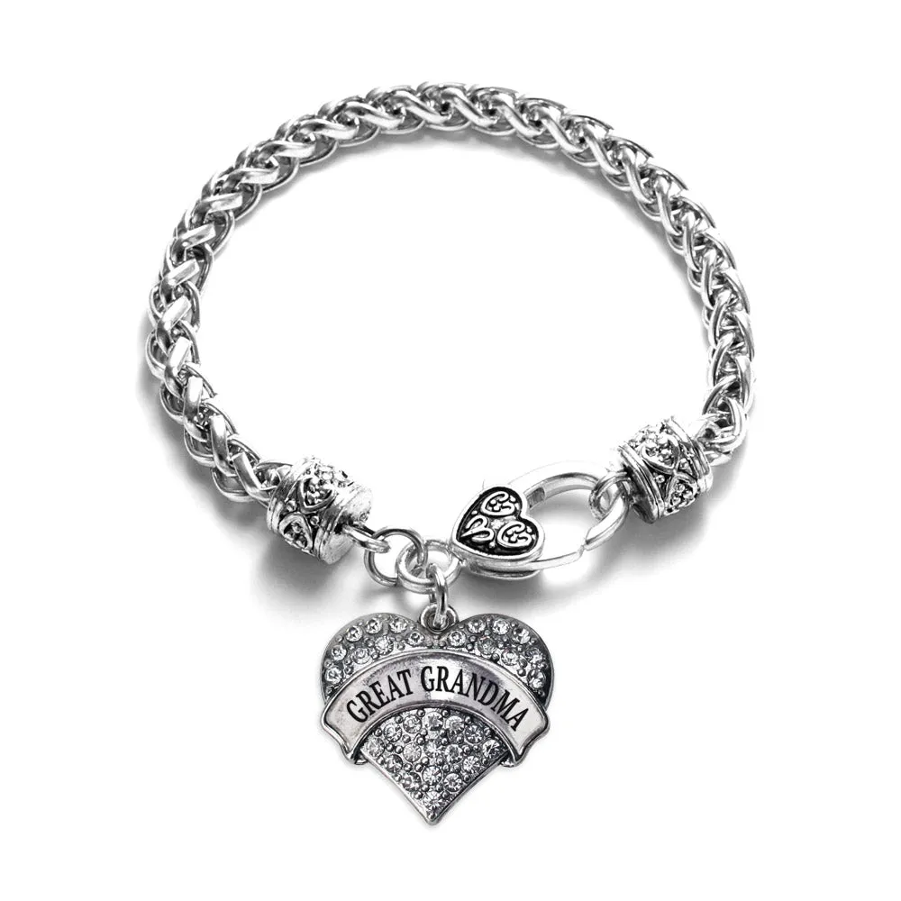 Silver Great Grandma Pave Heart Charm Braided Bracelet