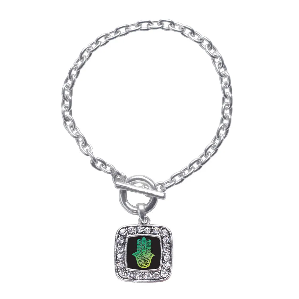 Silver Hamsa Square Charm Toggle Bracelet