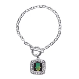 Silver Hamsa Square Charm Toggle Bracelet