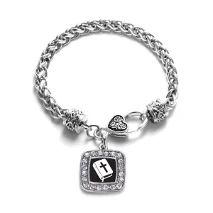 Silver Holy Bible Square Charm Braided Bracelet