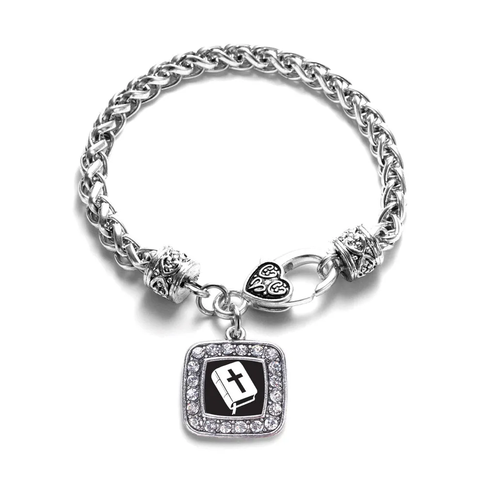 Silver Holy Bible Square Charm Braided Bracelet