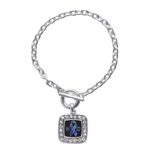 Silver Huntington's Disease Support Square Charm Toggle Bracelet