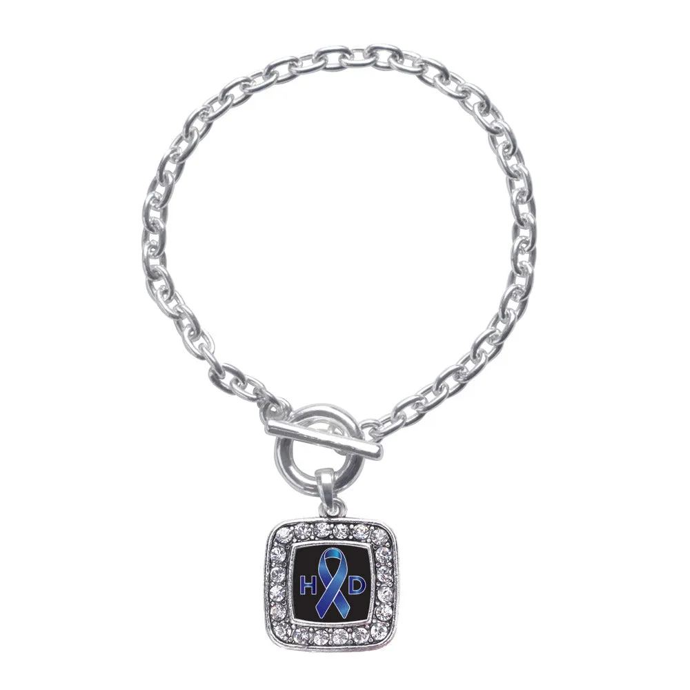 Silver Huntington's Disease Support Square Charm Toggle Bracelet