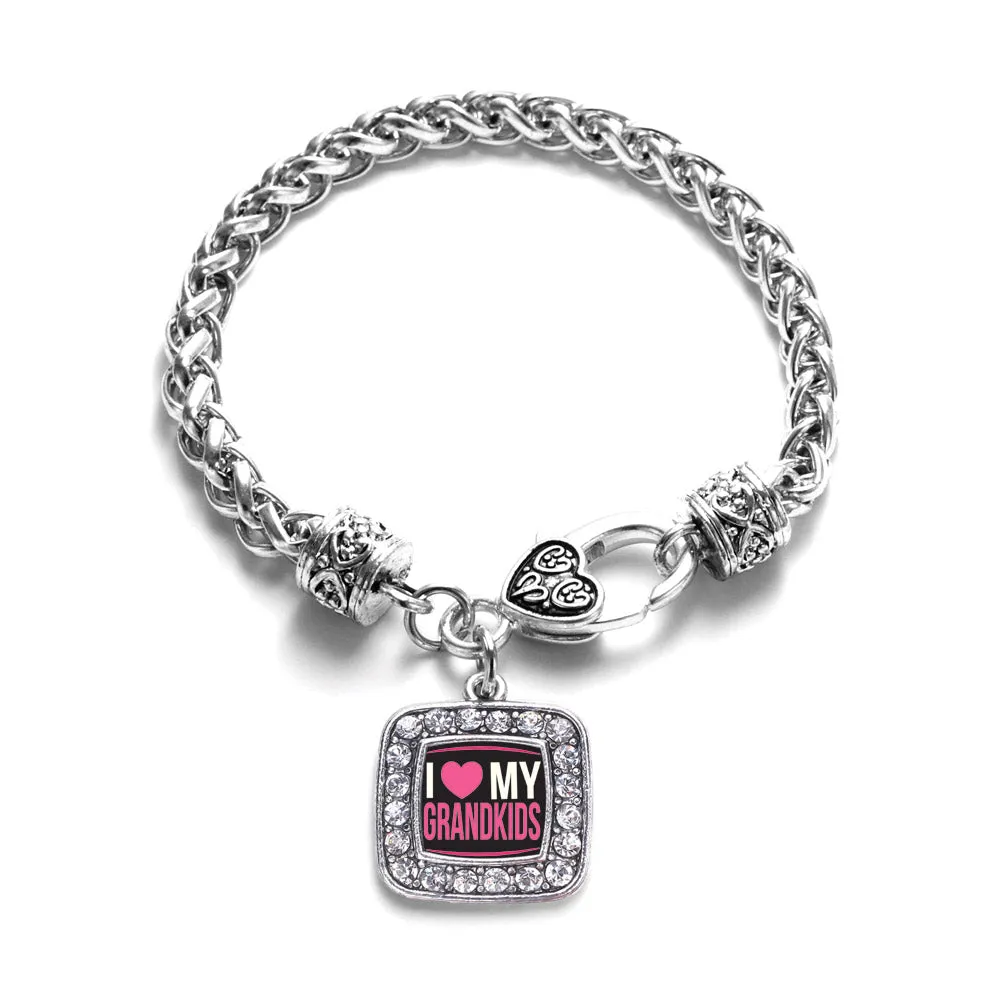 Silver I Love My Grandkids Square Charm Braided Bracelet
