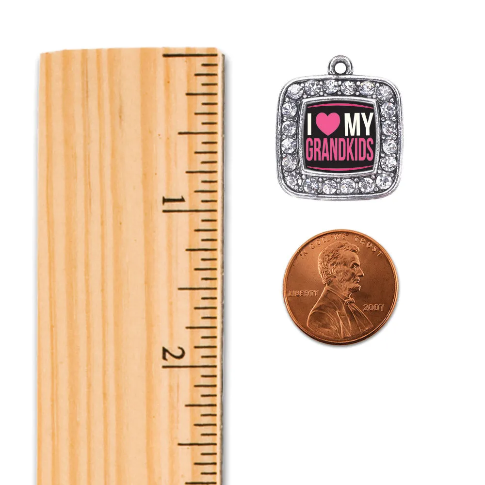 Silver I Love My Grandkids Square Charm Braided Bracelet