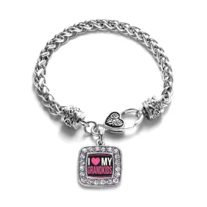 Silver I Love My Grandkids Square Charm Braided Bracelet