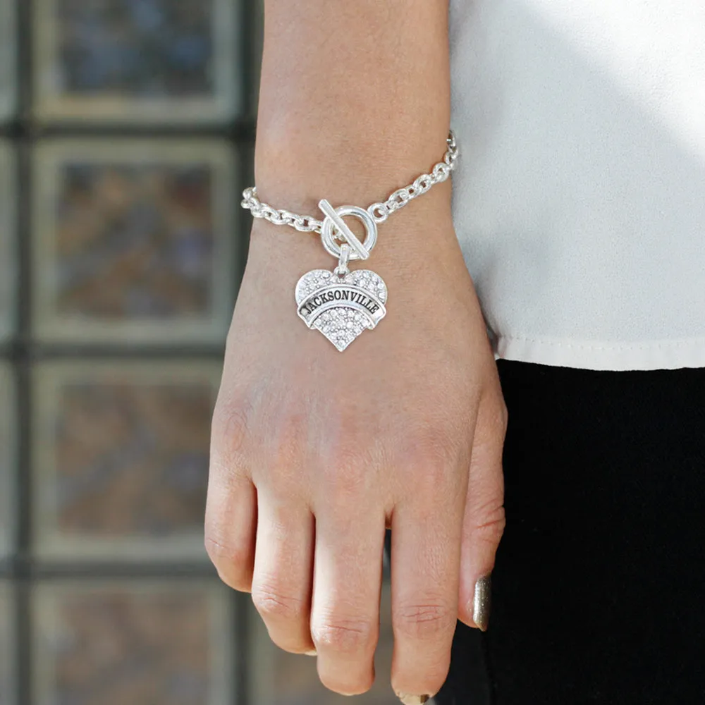 Silver Jacksonville Pave Heart Charm Toggle Bracelet