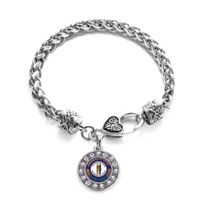 Silver Kentucky Flag Circle Charm Braided Bracelet
