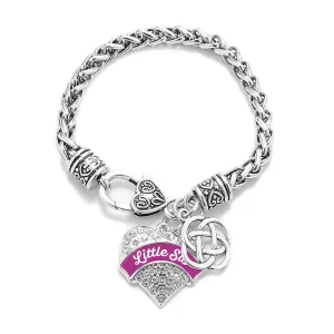 Silver Magenta Little Sis Celtic Knot Pave Heart Charm Braided Bracelet