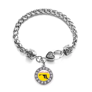 Silver Maryland Outline Circle Charm Braided Bracelet