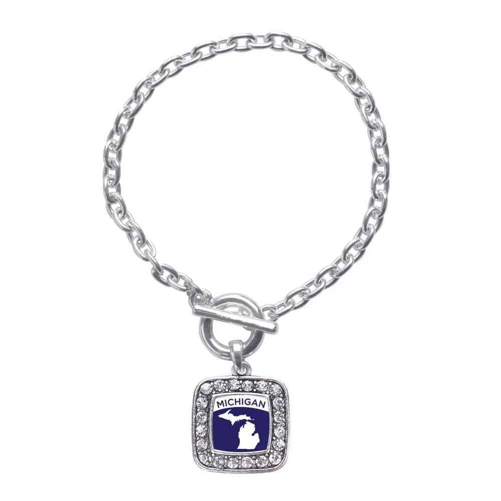 Silver Michigan Outline Square Charm Toggle Bracelet