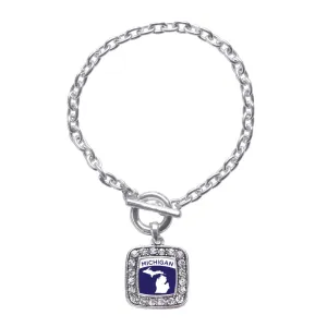 Silver Michigan Outline Square Charm Toggle Bracelet