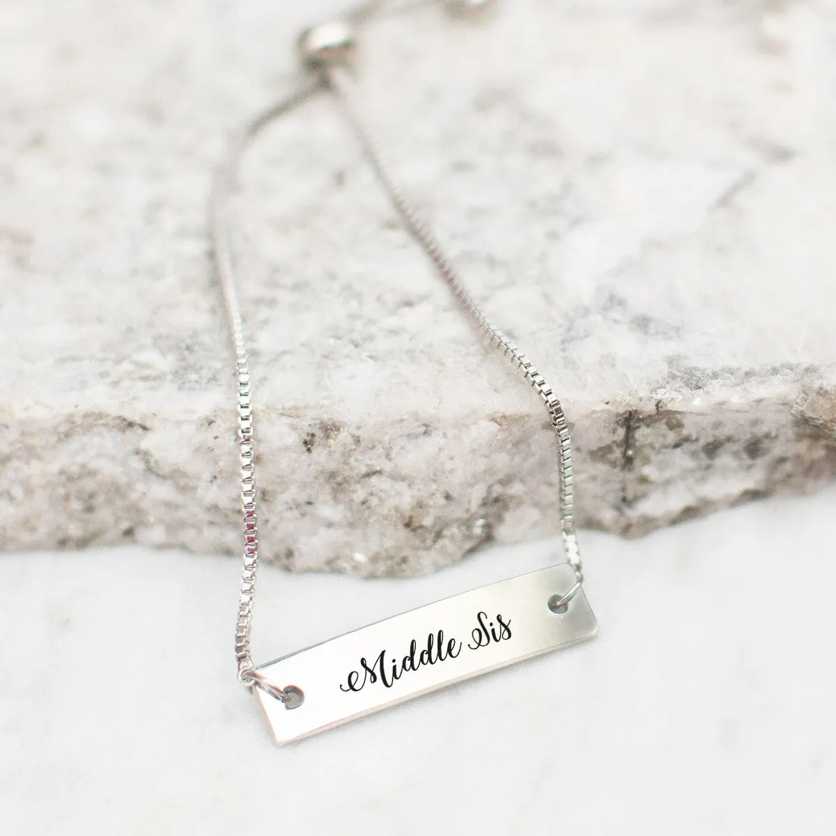 Silver MIddle SIs - Script Adjustable Bar Bracelet