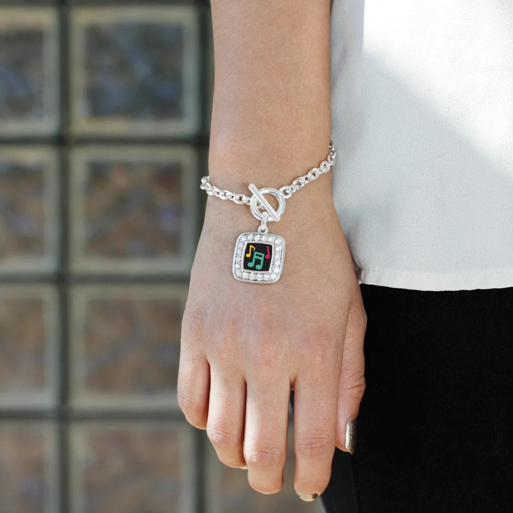 Silver Musical Notes Square Charm Toggle Bracelet