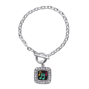 Silver Musical Notes Square Charm Toggle Bracelet
