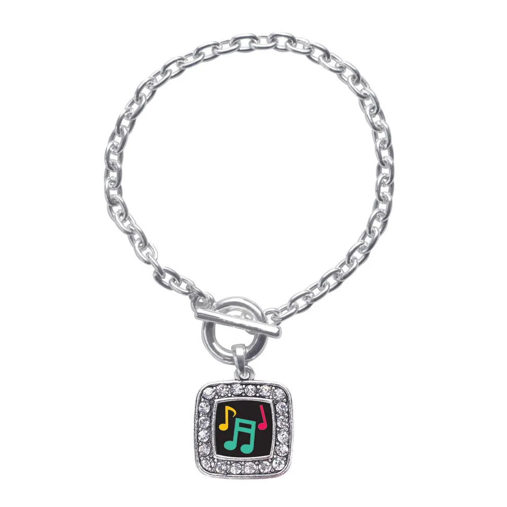 Silver Musical Notes Square Charm Toggle Bracelet