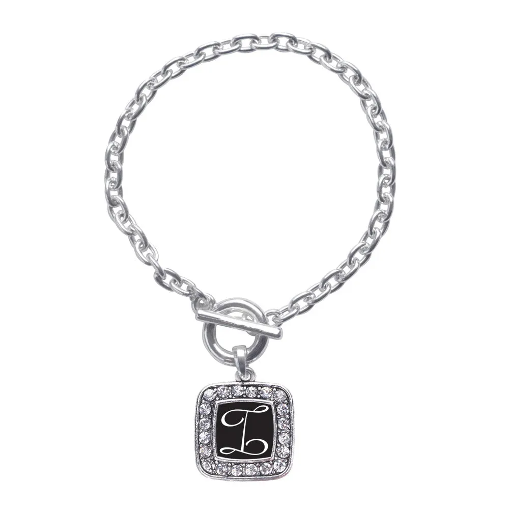 Silver My Script Initials - Letter I Square Charm Toggle Bracelet