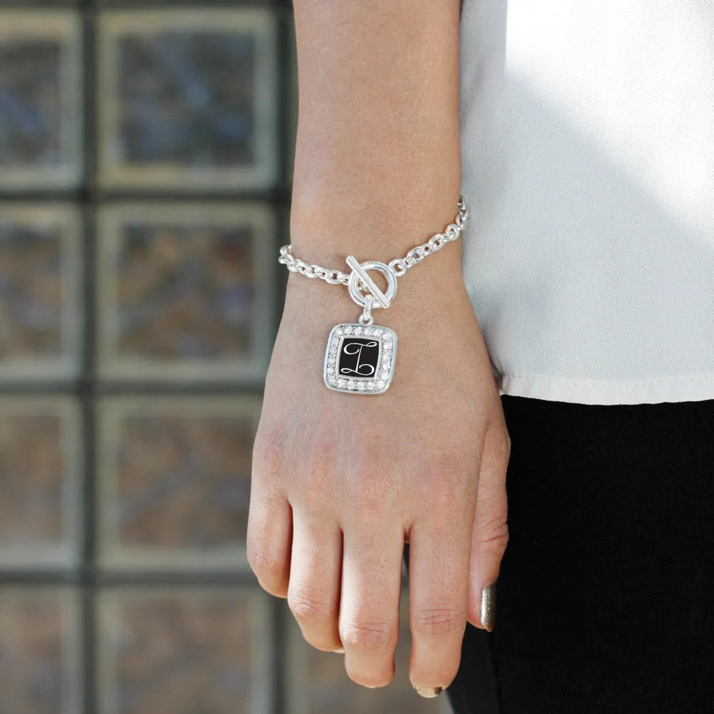 Silver My Script Initials - Letter I Square Charm Toggle Bracelet