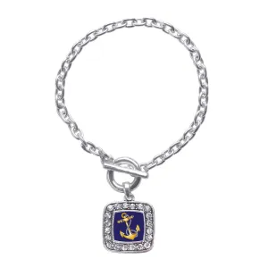 Silver Navy Anchor Square Charm Toggle Bracelet