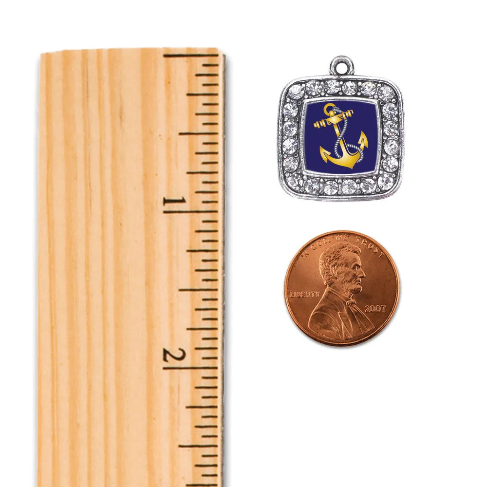 Silver Navy Anchor Square Charm Toggle Bracelet