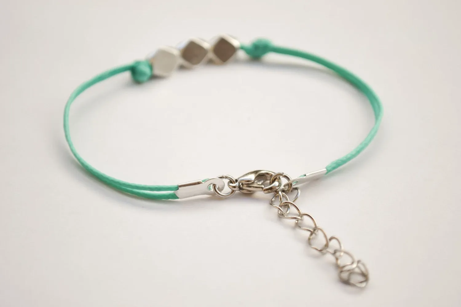 Silver Nuggets bracelet, turquoise cord, handmade gift for her