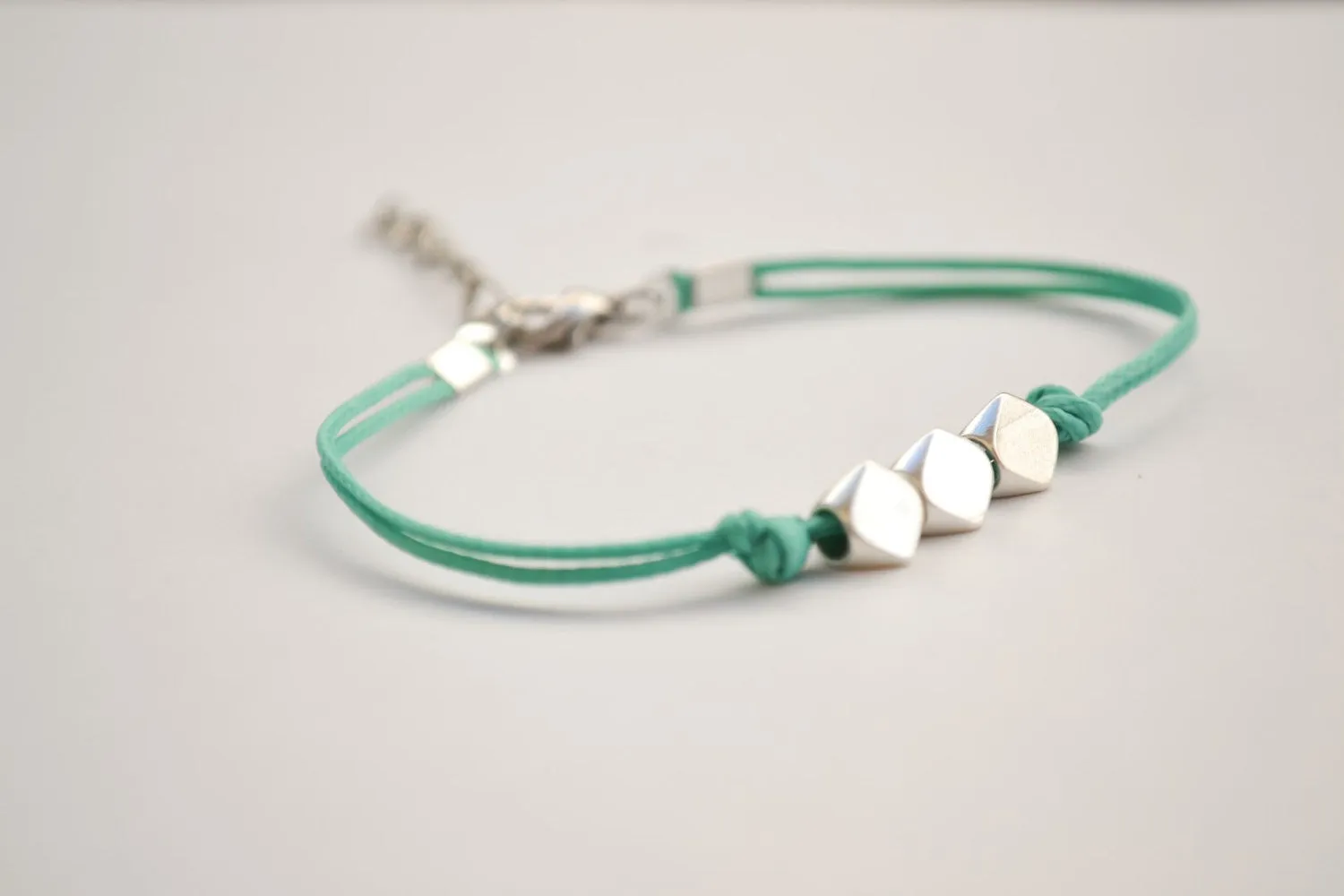 Silver Nuggets bracelet, turquoise cord, handmade gift for her