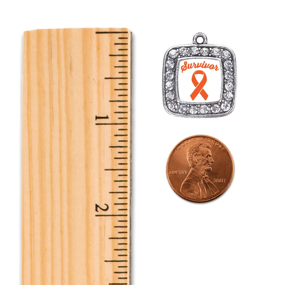 Silver Orange Ribbon Survivor Square Charm Toggle Bracelet