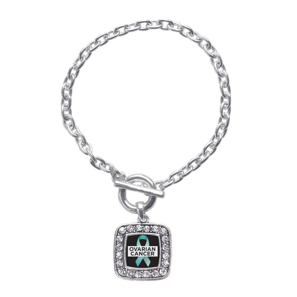 Silver Ovarian Cancer Square Charm Toggle Bracelet