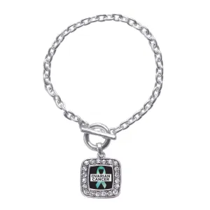 Silver Ovarian Cancer Square Charm Toggle Bracelet