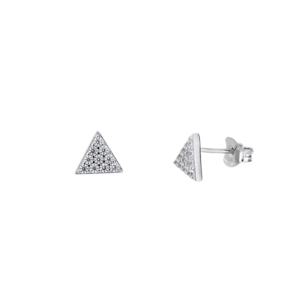 Silver Pavé Triangle Studs