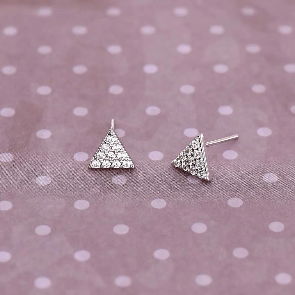 Silver Pavé Triangle Studs