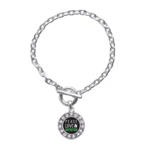Silver Peace, Love, and Nutrition Circle Charm Toggle Bracelet