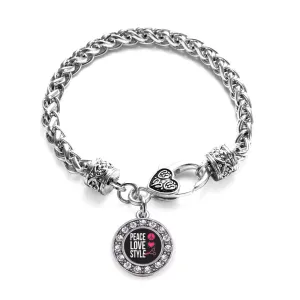 Silver Peace, Love, And Style Circle Charm Braided Bracelet