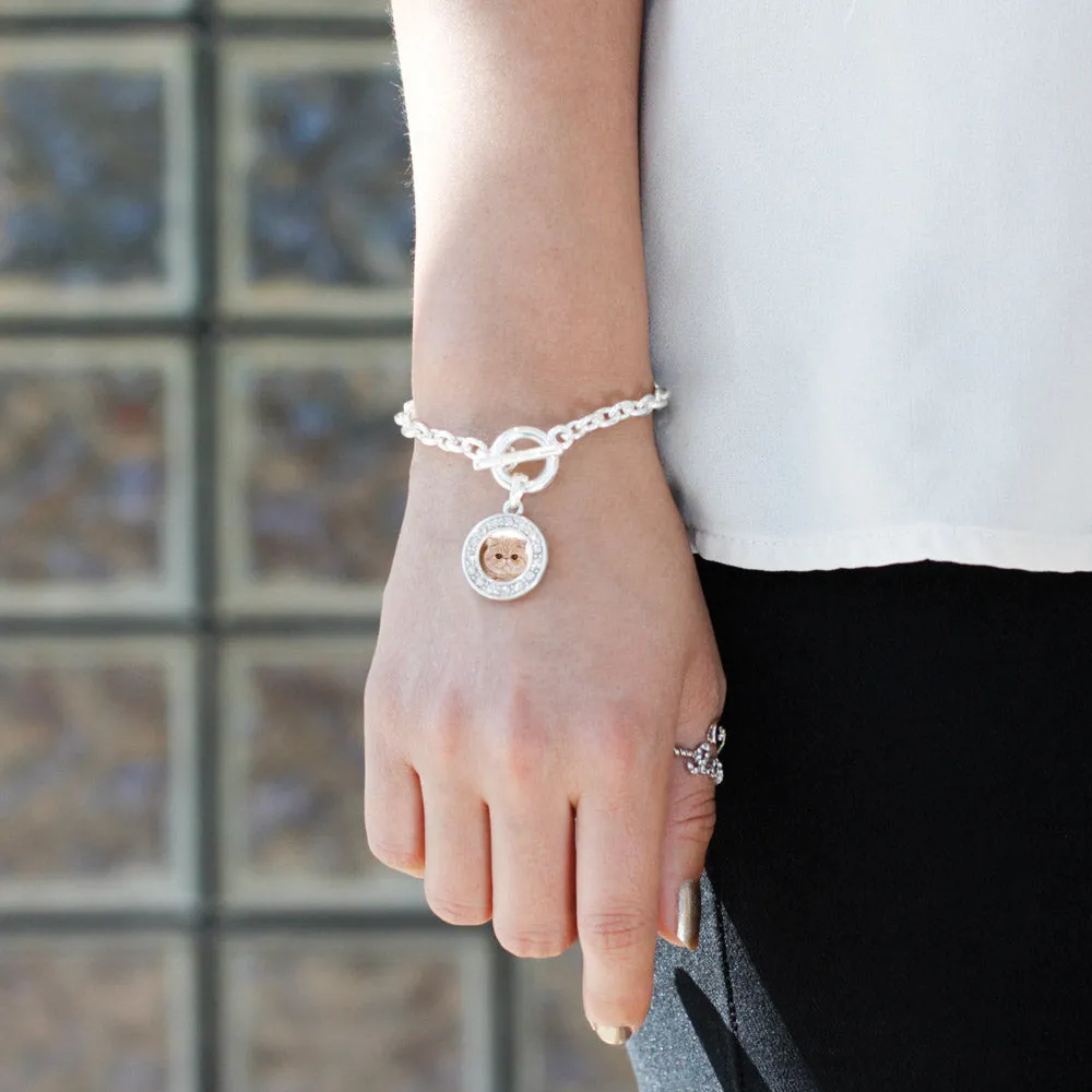Silver Persian Cat Circle Charm Toggle Bracelet