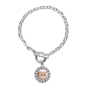 Silver Persian Cat Circle Charm Toggle Bracelet