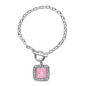Silver Pink Class of 2017 Square Charm Toggle Bracelet