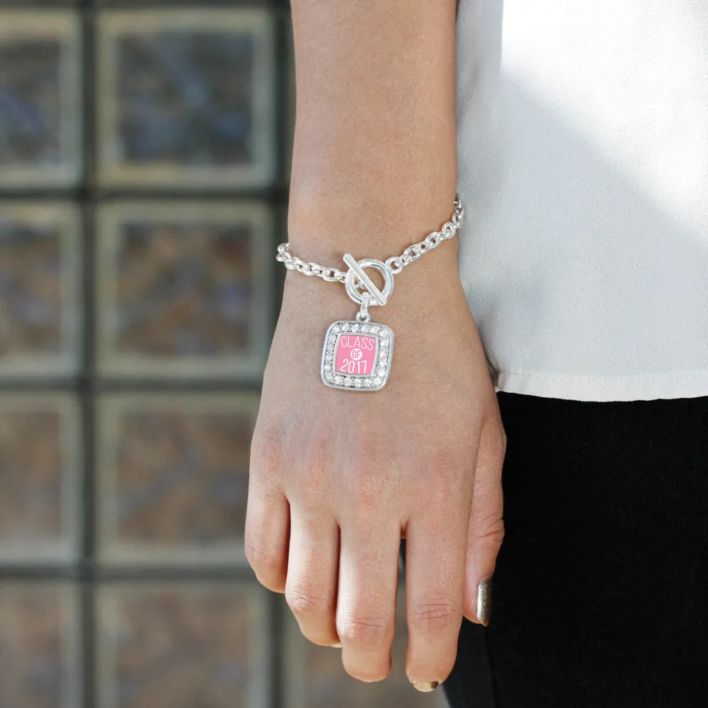 Silver Pink Class of 2017 Square Charm Toggle Bracelet
