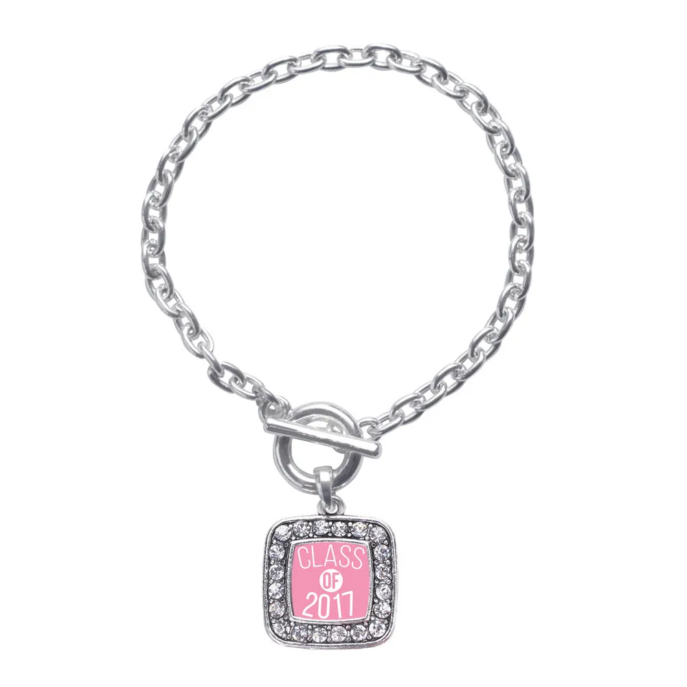 Silver Pink Class of 2017 Square Charm Toggle Bracelet