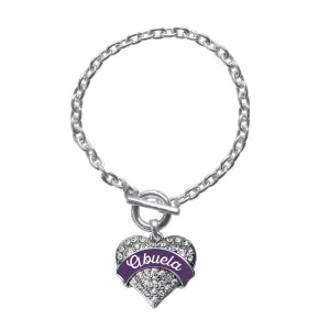 Silver Plum Abuela Pave Heart Charm Toggle Bracelet