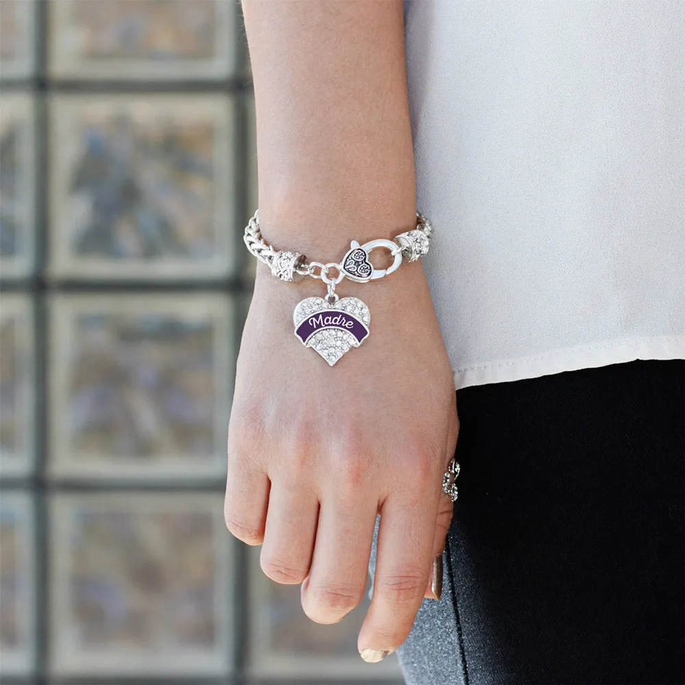 Silver Plum Madre Pave Heart Charm Braided Bracelet