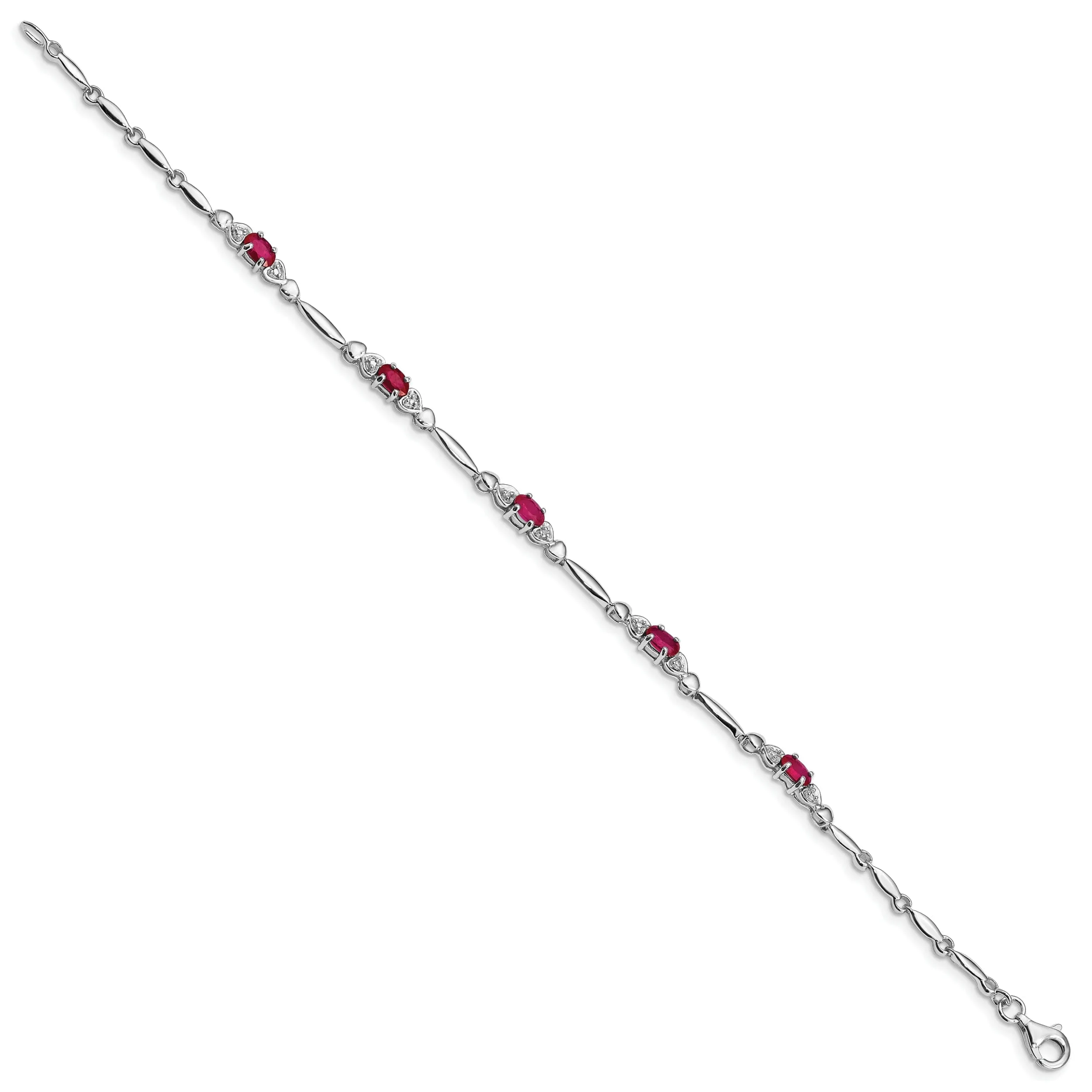 Silver Polished Finish Ruby Diamond Bracelet