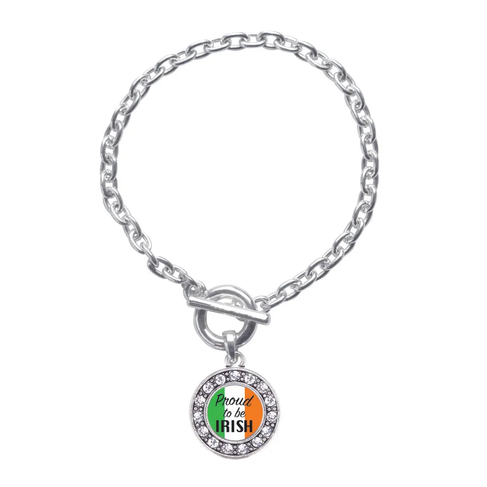 Silver Proud to be Irish Circle Charm Toggle Bracelet